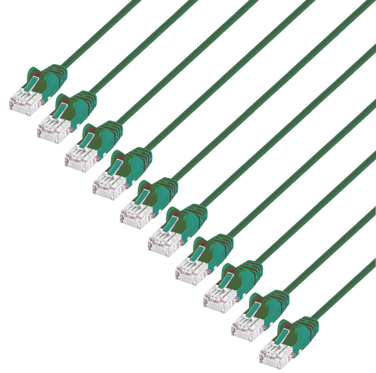 Cat6 U/UTP Slim Network Patch Cable, 7 ft., Green, 10-Pack