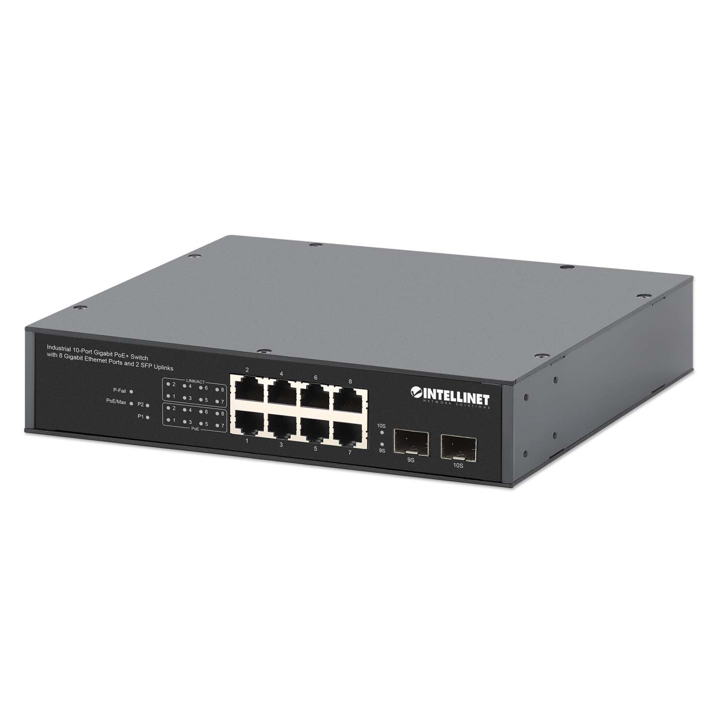 Industrial 10-Port Gigabit PoE+ Switch with 8 Gigabit Ethernet Ports and 2 SFP Uplinks Image 2