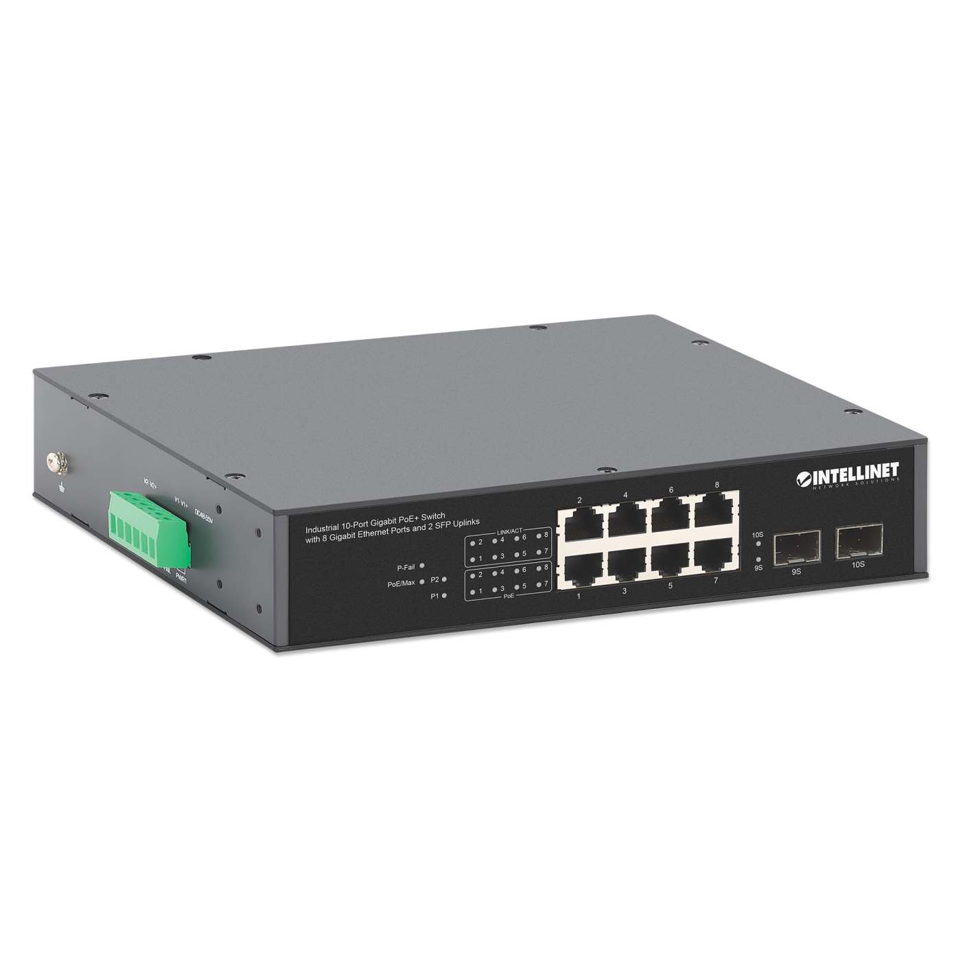 Industrial 10-Port Gigabit PoE+ Switch with 8 Gigabit Ethernet Ports and 2 SFP Uplinks Image 3