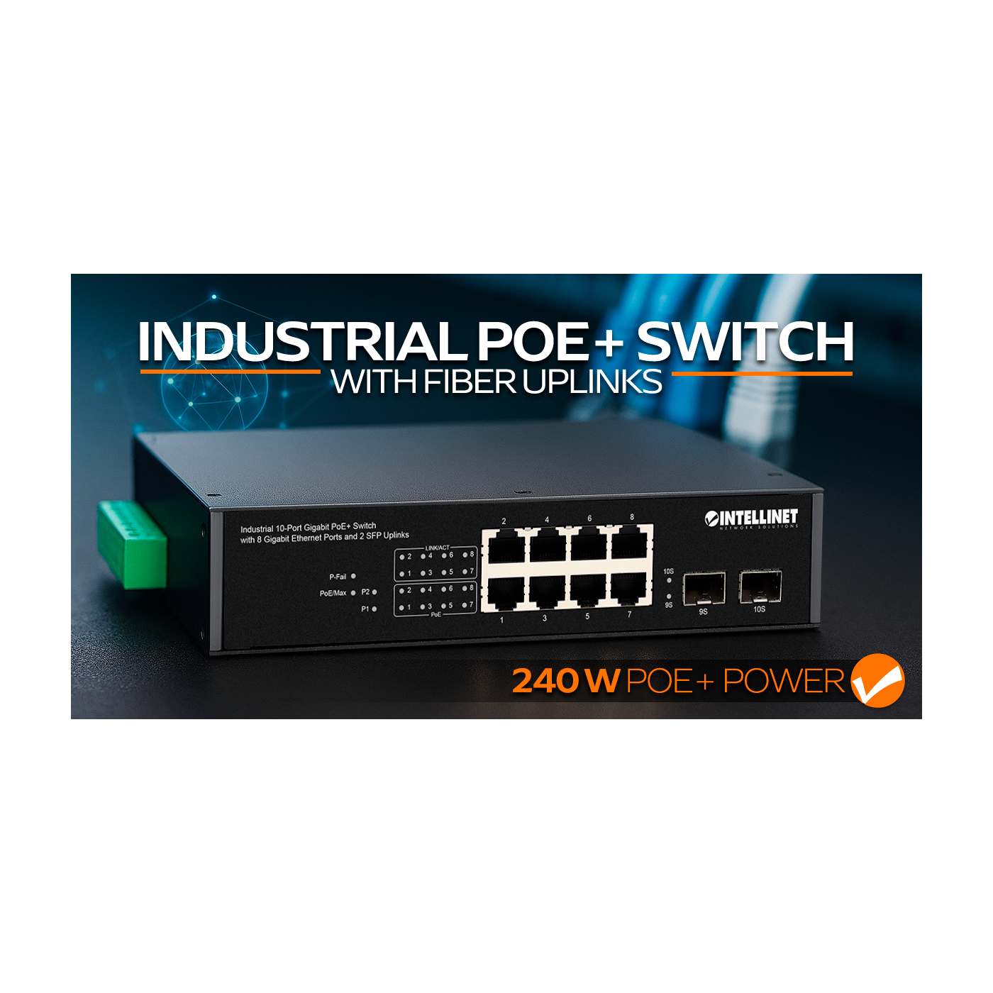 Industrial 10-Port Gigabit PoE+ Switch with 8 Gigabit Ethernet Ports and 2 SFP Uplinks Image 9