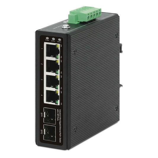 Industrial 4-Port Gigabit Ethernet PoE++ Switch with 2 SFP Ports Image 1