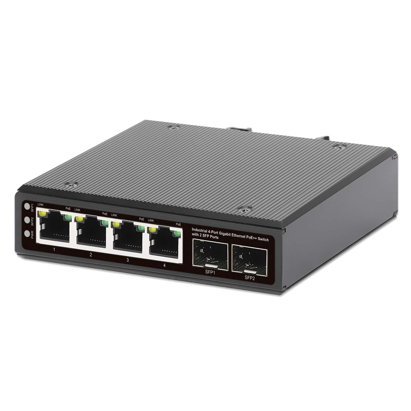 Industrial 4-Port Gigabit Ethernet PoE++ Switch with 2 SFP Ports Image 3
