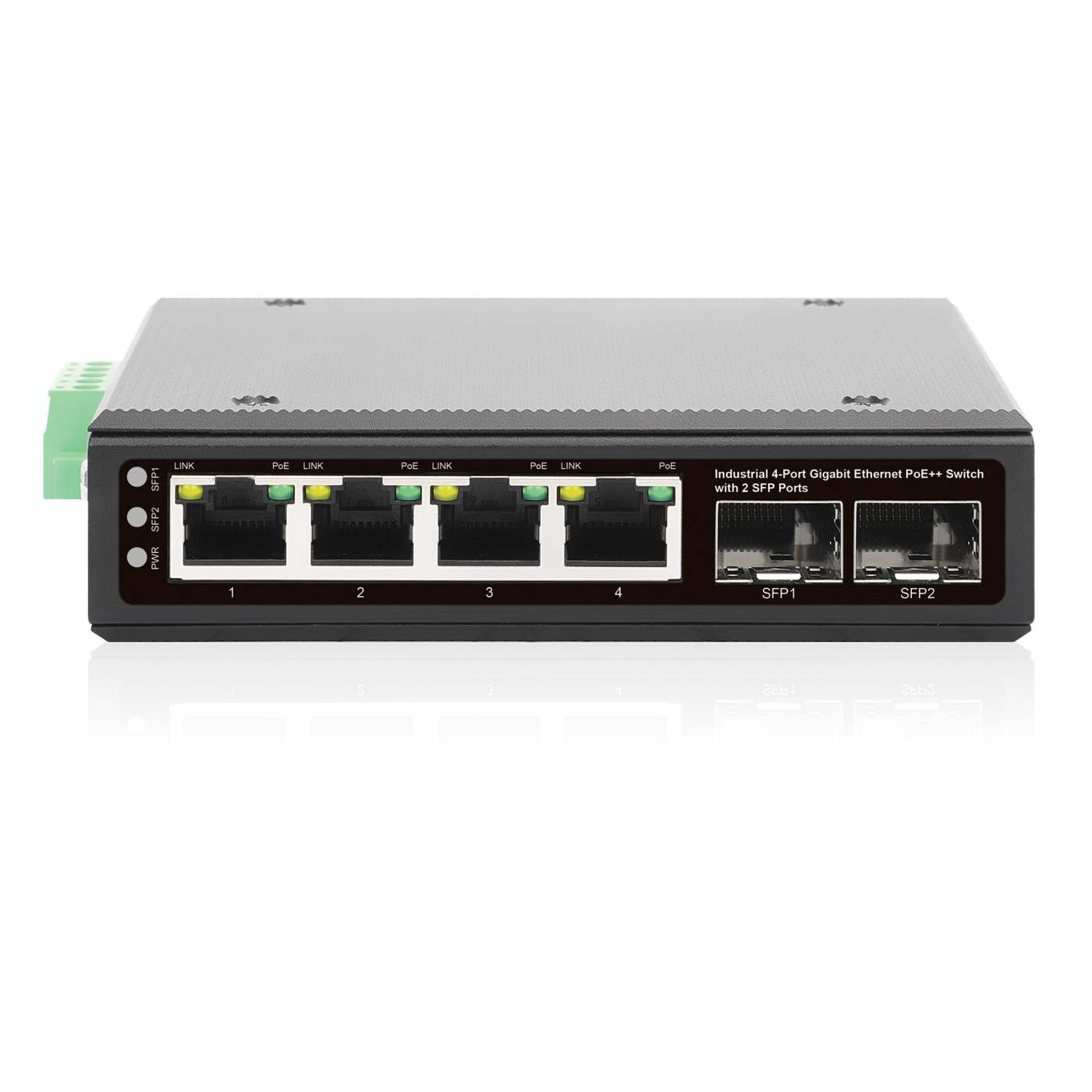 Industrial 4-Port Gigabit Ethernet PoE++ Switch with 2 SFP Ports Image 7