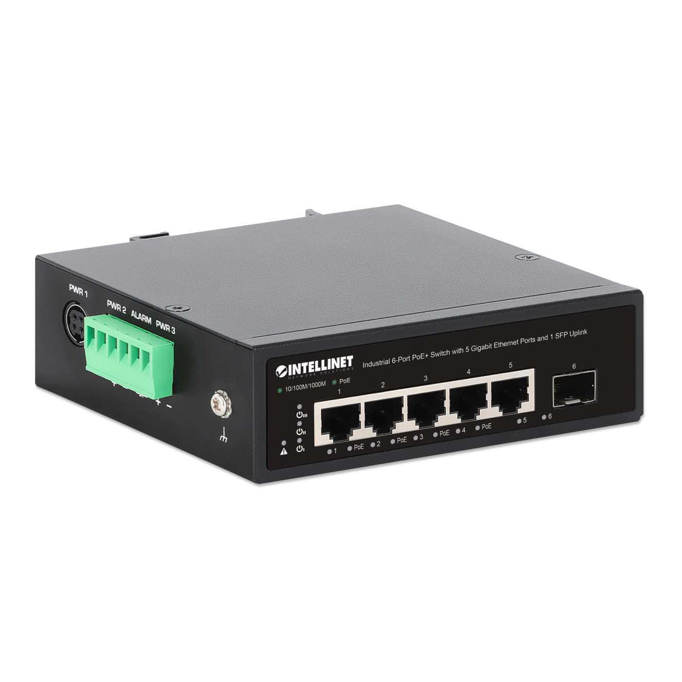 Industrial 6-Port PoE+ Switch with 5 Gigabit Ethernet Ports and 1 SFP Uplink Image 2