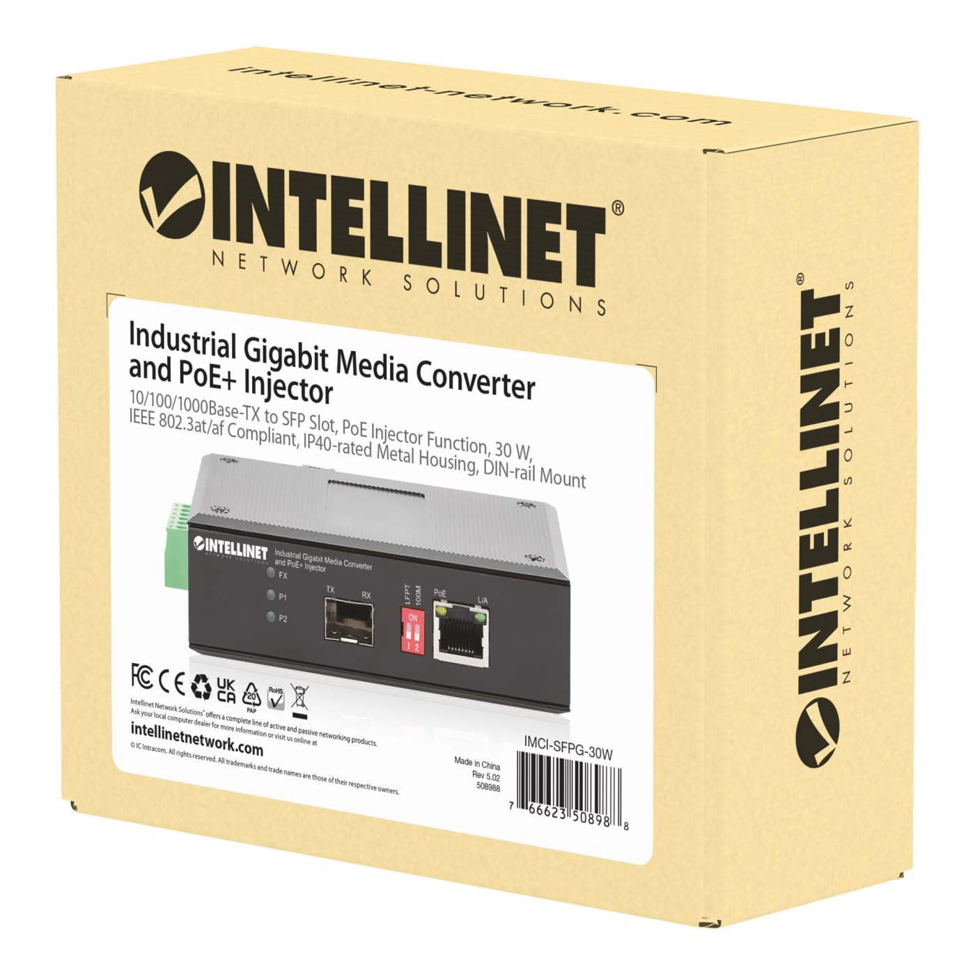 Industrial Gigabit Media Converter and PoE+ Injector Packaging Image 2