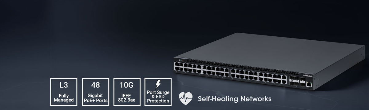 54-Port L3 Fully Managed PoE+ Switch w/ 48 GbE Ports & 6 SFP+ Uplinks