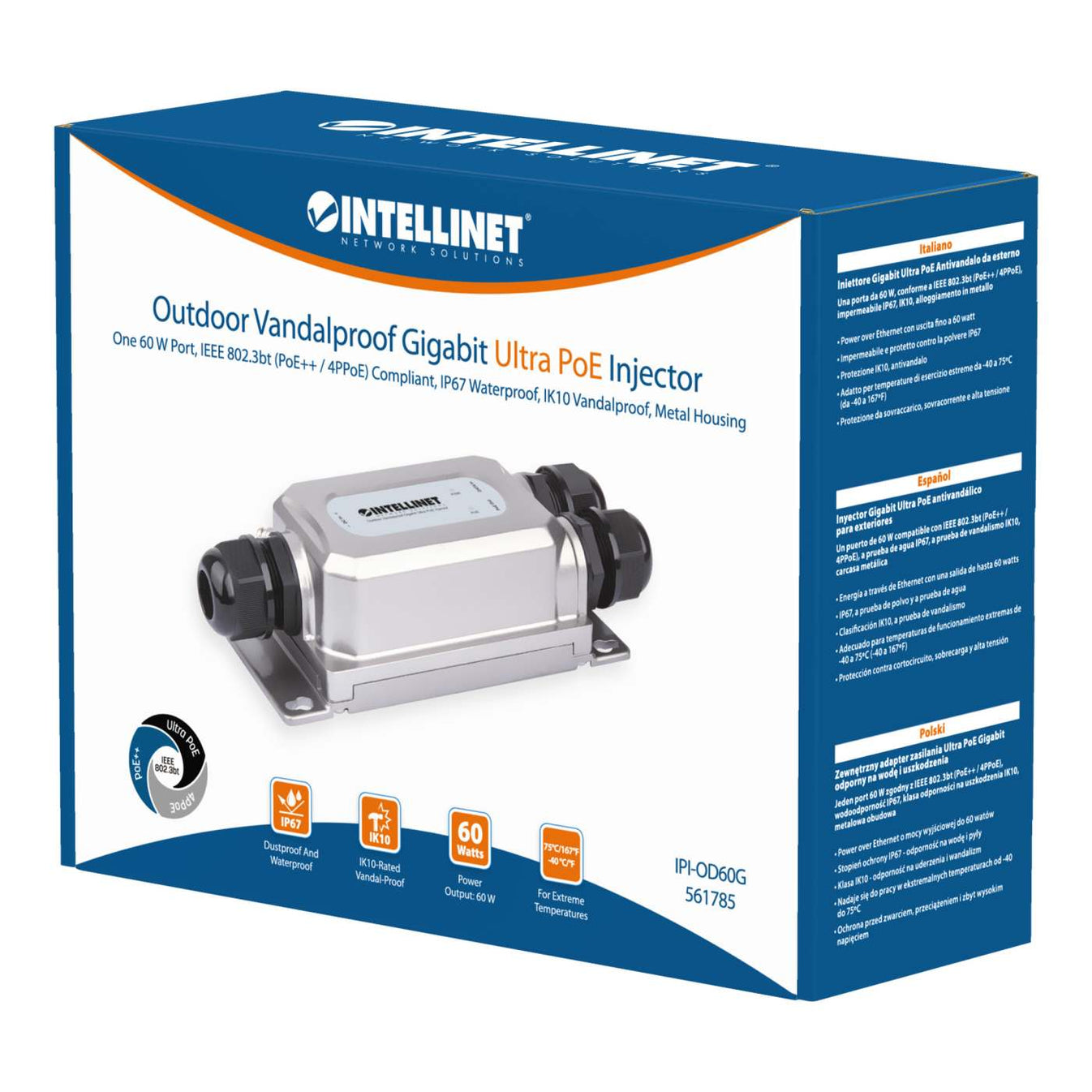 60W Outdoor Vandalproof GbE PoE++ Injector IEEE 802.3bt (4PPoE)