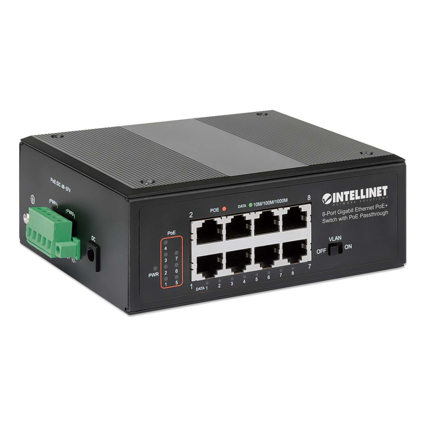Hardened 8-Port GbE PoE+ Switch w/ PoE Passthrough (561624)