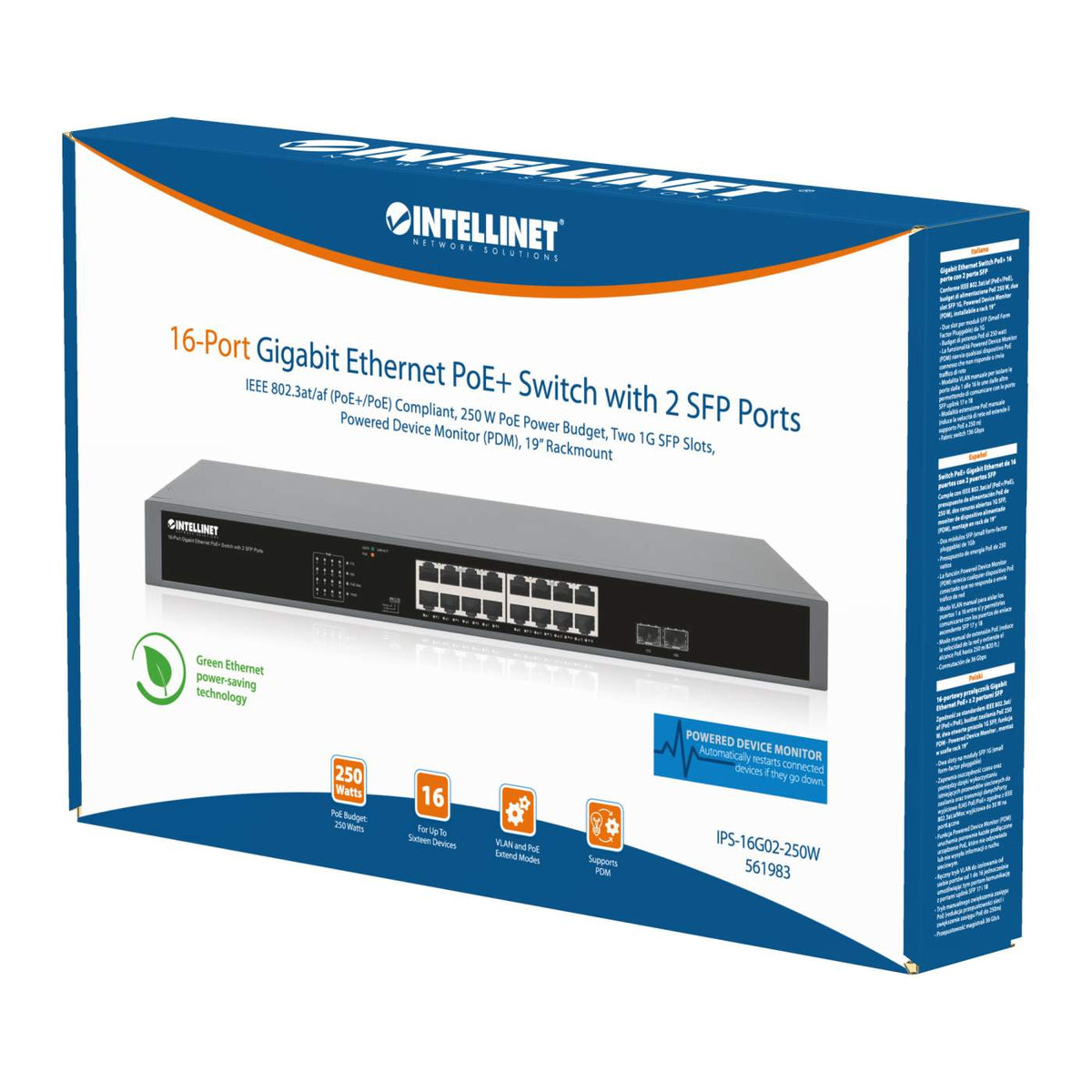 16-Port GbE PoE+ Switch w/ 2 SFP Ports 561983