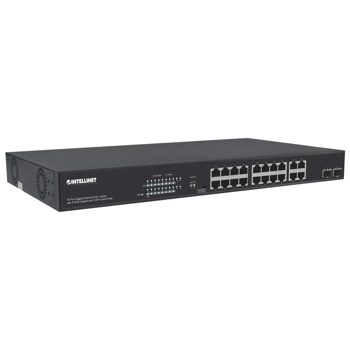 16-Port Gigabit Ethernet PoE+ Switch with 4 RJ45 Gigabit and 2 SFP Uplink  Ports (Refurbished)