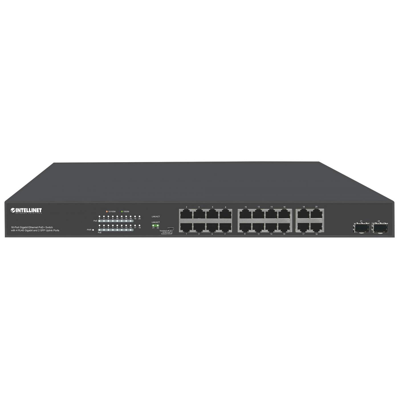 16-Port Gigabit Ethernet PoE+ Switch with 4 RJ45 Gigabit and 2 SFP Uplink  Ports (Refurbished)