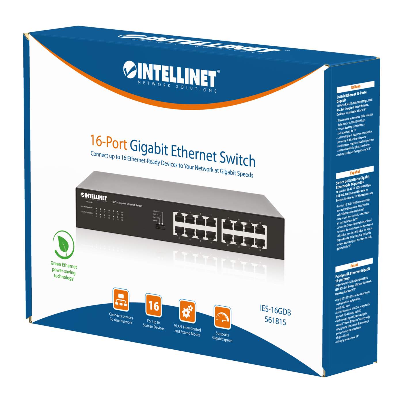  Intellinet 16 Port Gigabit Ethernet Switch – 10 / 100 / 1000  Mbps - Computer Desktop Internet Networking Splitter LAN Hub Router,  Unmanaged, Metal Case, Fanless – 3 Yr Mfg Warranty – 561068 : Electronics
