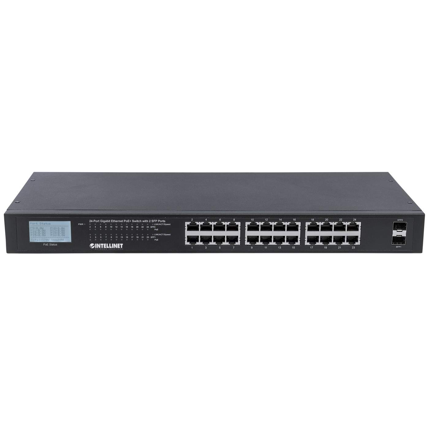 24-Port Gigabit Ethernet PoE+ Switch with 2 SFP Ports and LCD Screen  (Refurbushed)
