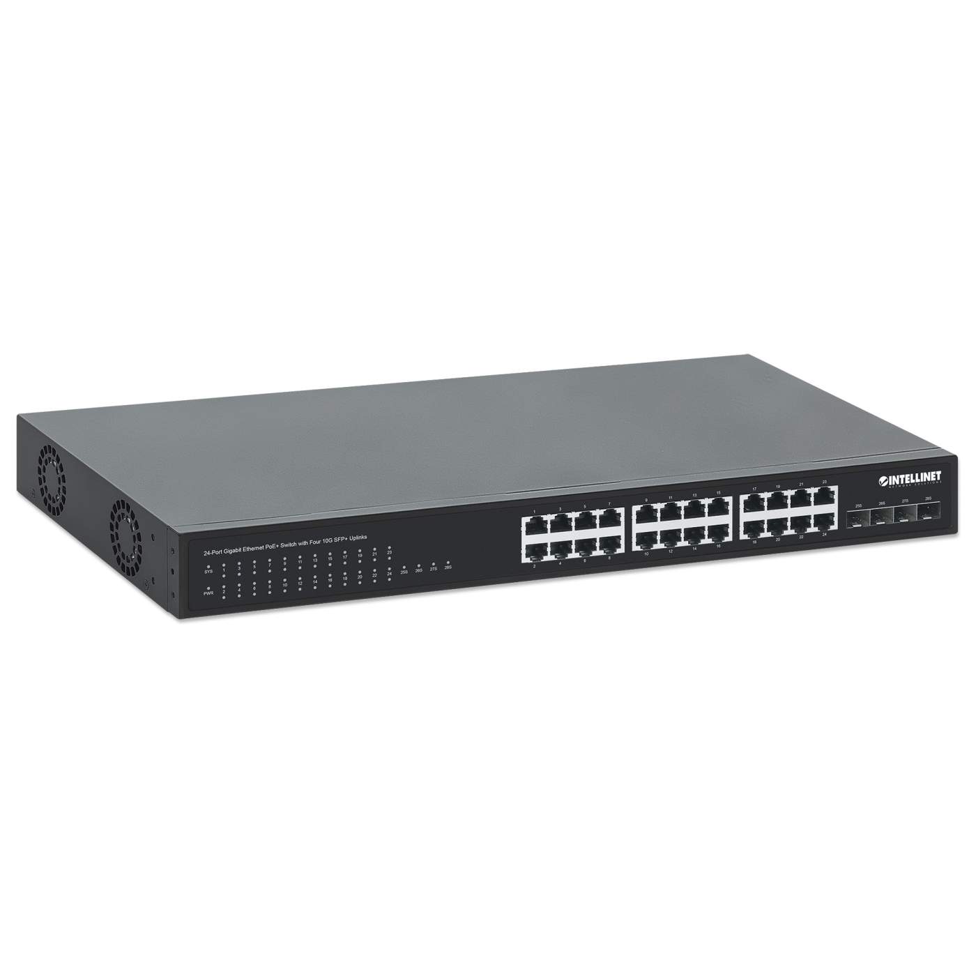 24-Port GbE PoE+ Switch w/ Four 10G SFP+ Uplinks