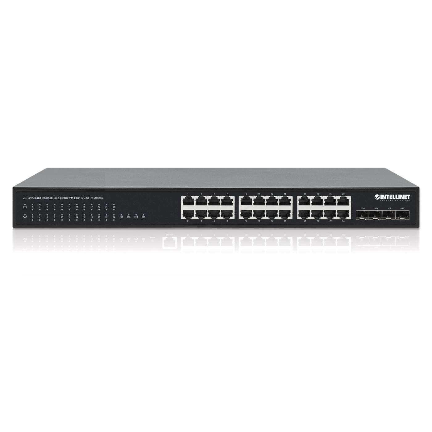 24-Port GbE PoE+ Switch w/ Four 10G SFP+ Uplinks