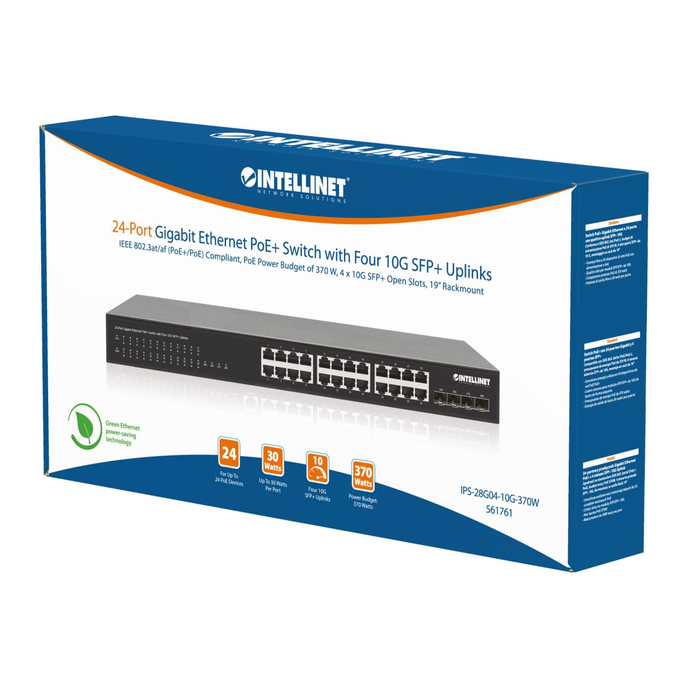 24-Port Gigabit Ethernet PoE+ Switch with Four 10G SFP+ Uplinks Packaging Image 2