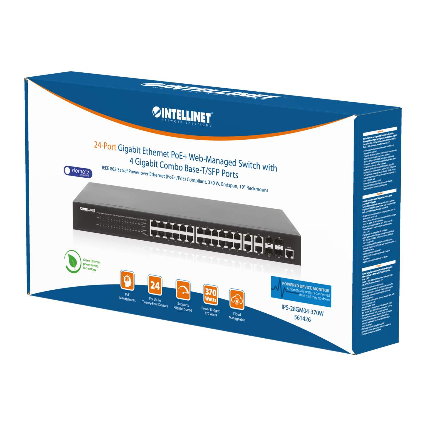 24-Port Gigabit Ethernet PoE+ Web-Managed Switch with 4 Gigabit Combo Base-T/SFP Ports Packaging Image 2