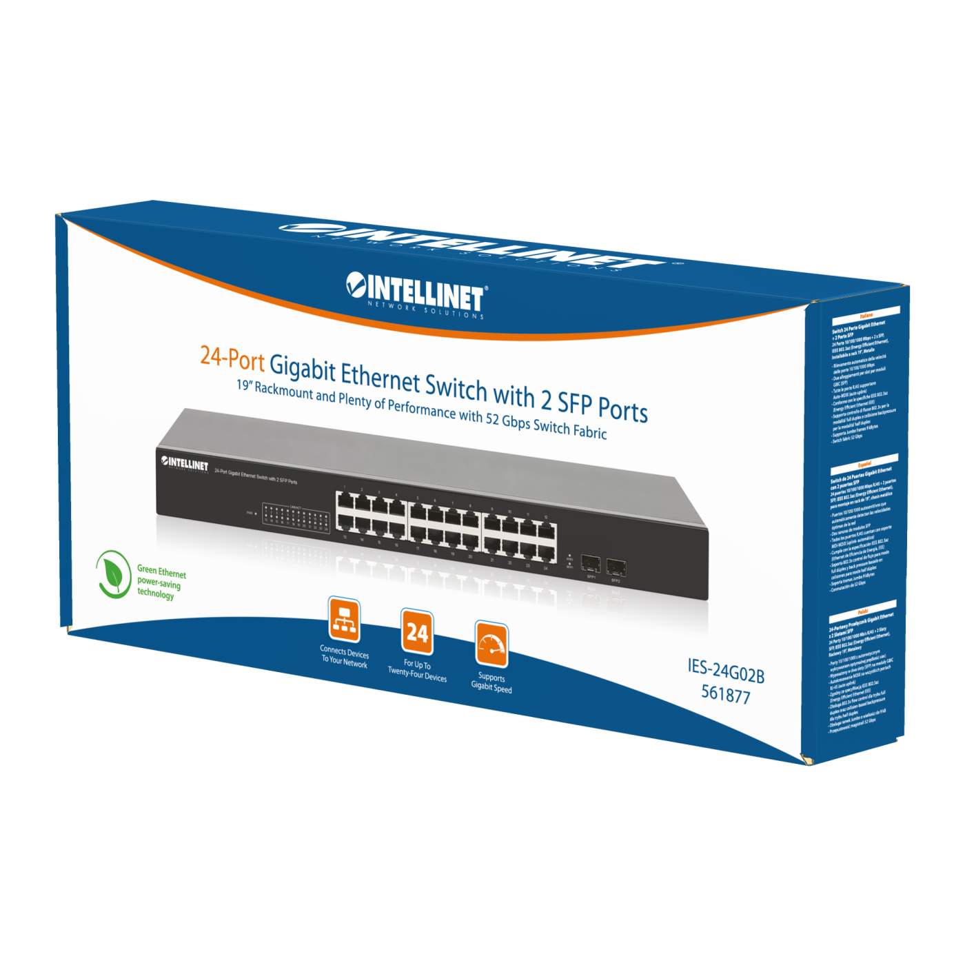 Intellinet 24-Port GbE Switch w/ 2 SFP Ports (561877) – Intellinet