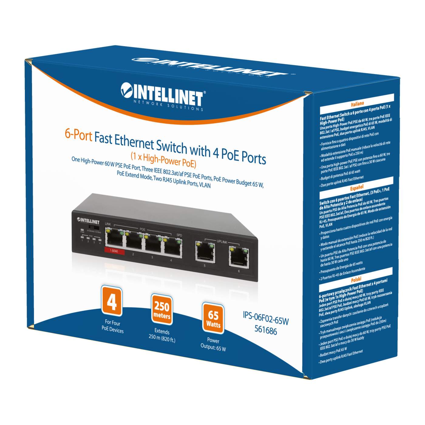 6-Port Fast Ethernet Switch with 4 PoE Ports (1 x High-Power PoE) Packaging Image 2