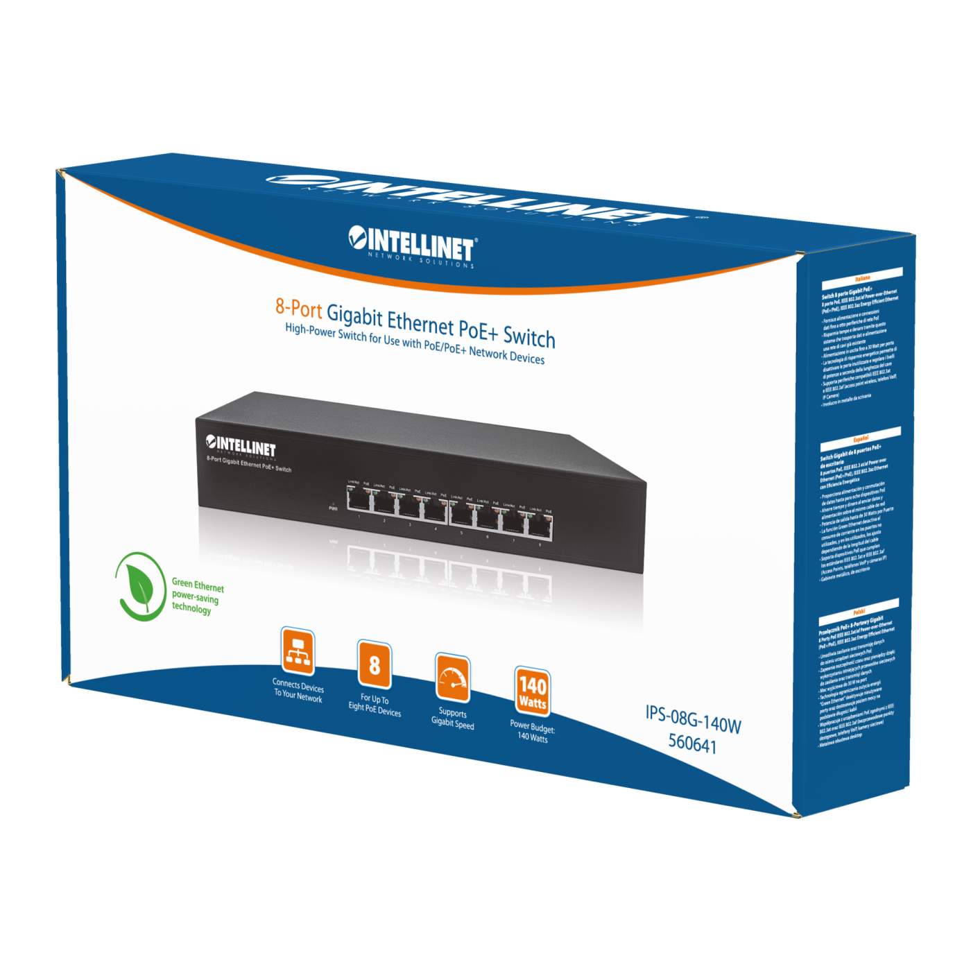PoE-Powered 8-Port GbE PoE+ Industrial Switch w/ PoE Passthrough –  Intellinet Europe