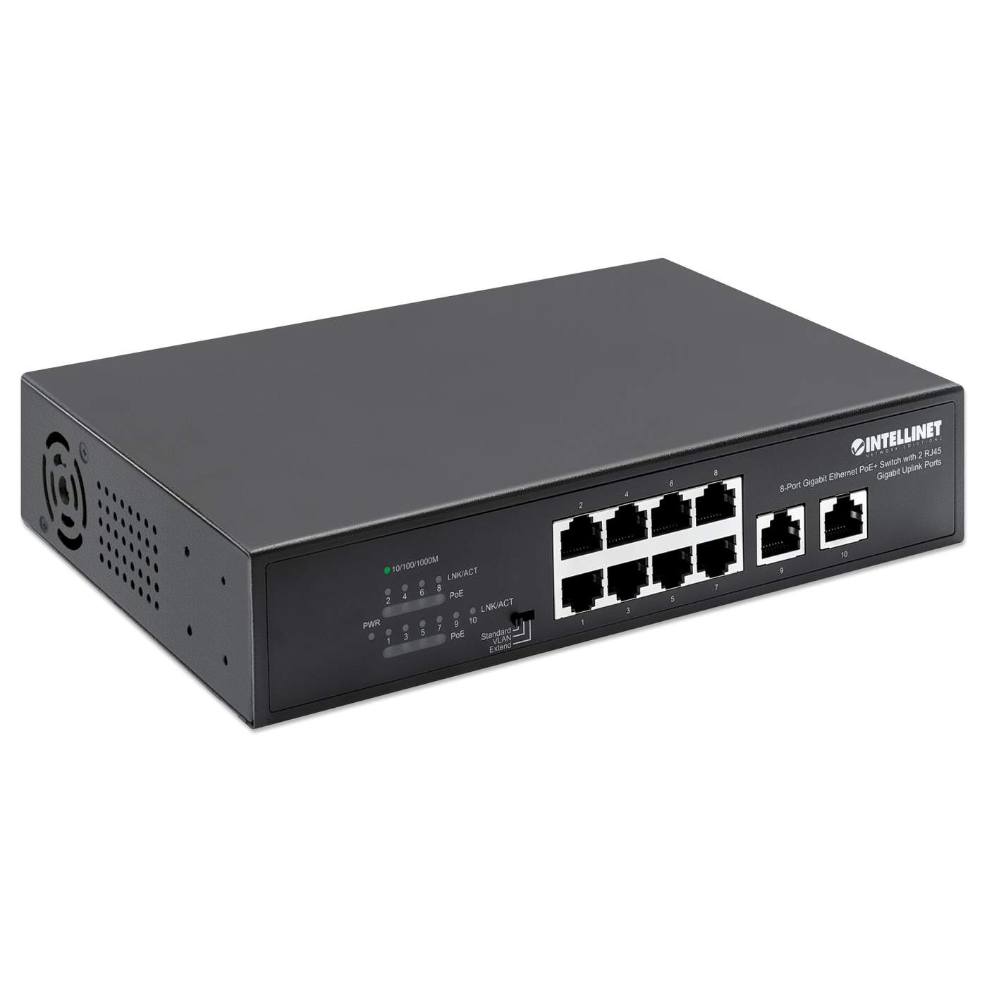 8-Port Gigabit Ethernet PoE+ Switch with 2 RJ45 Gigabit Uplink Ports