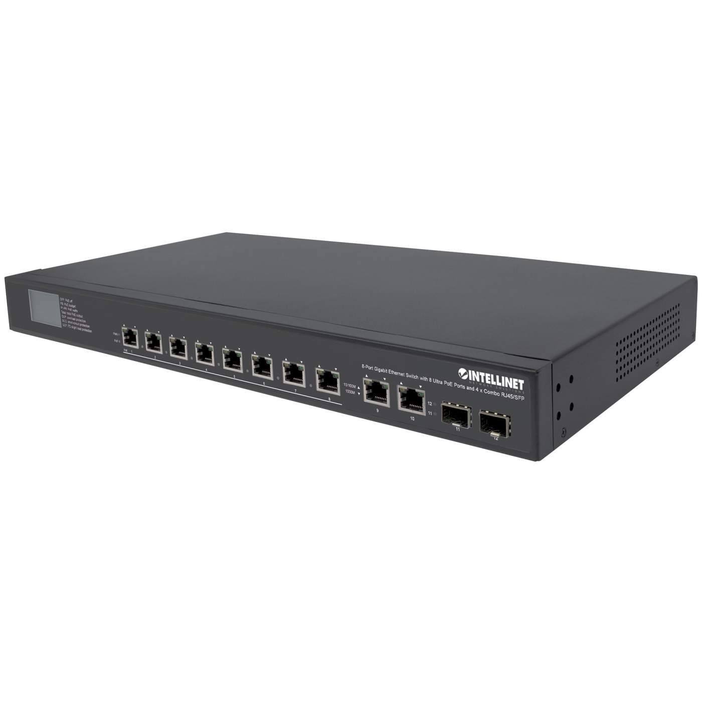 8-Port Gigabit Ethernet Ultra PoE Switch with 4 Uplink Ports and LCD Screen Image 1