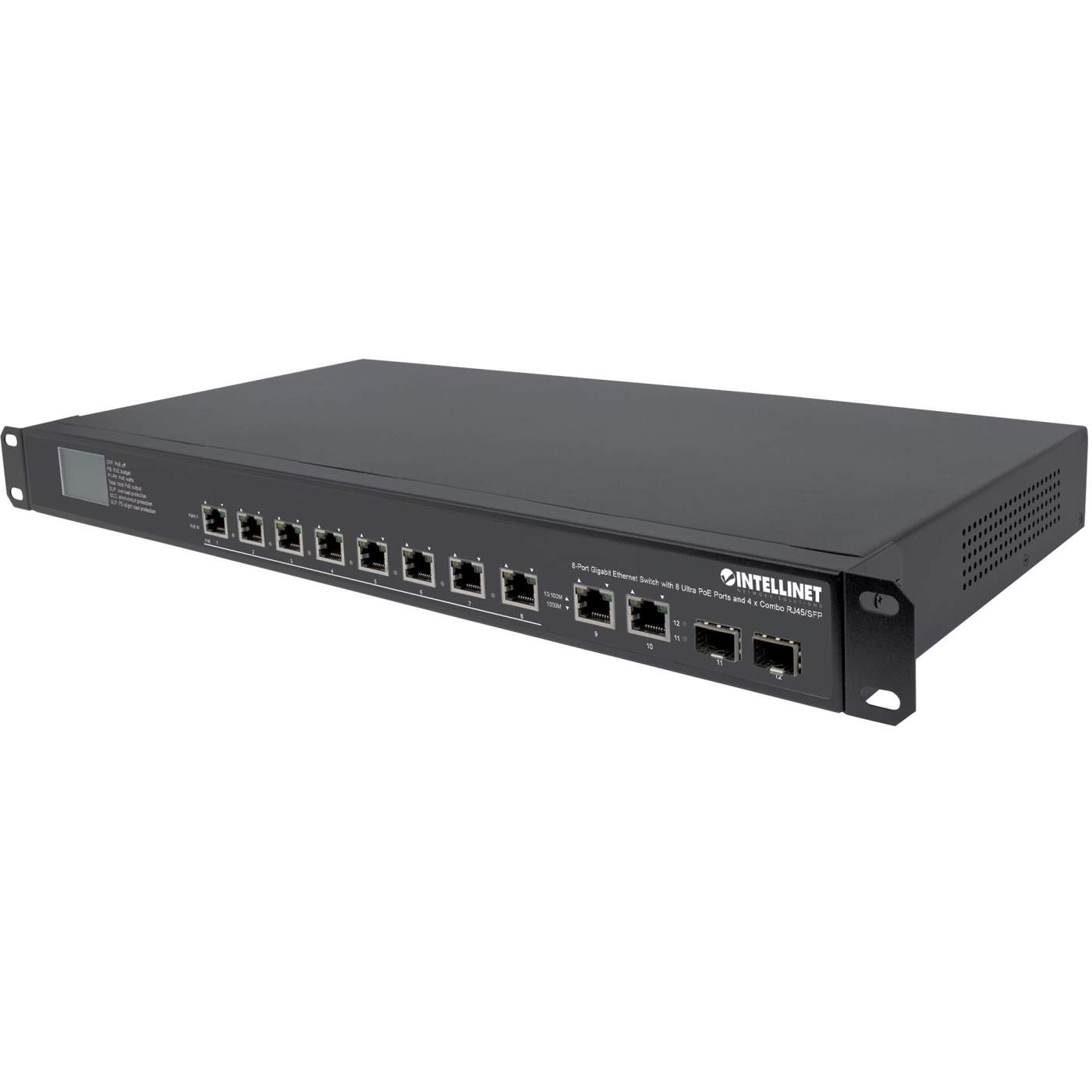 8-Port Gigabit Ethernet 380W PoE+ Switch with 4 Uplink Ports and LCD Screen