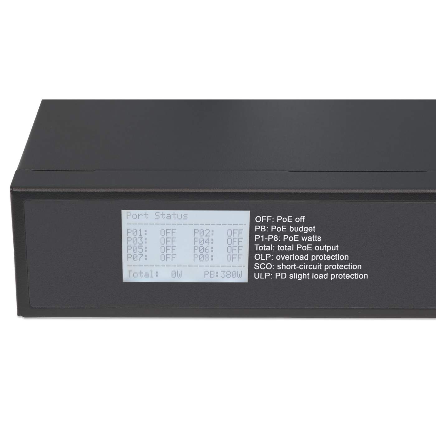 8-Port Gigabit Ethernet Ultra PoE Switch with 4 Uplink Ports and LCD Screen Image 5