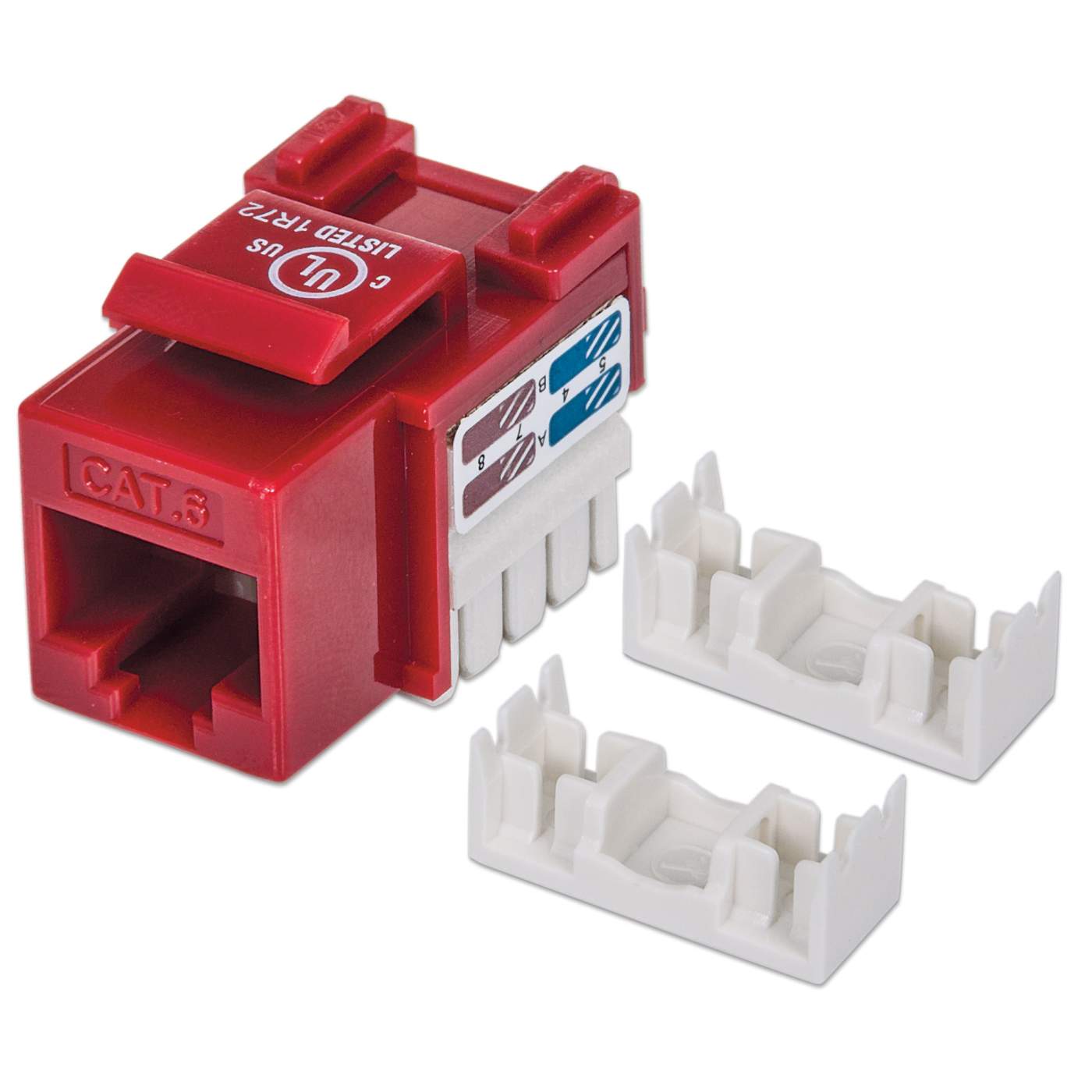 50-Pack Cat6 Punchdown Keystone Jacks – Red, 45 Degree Angle, For Ethernet Network