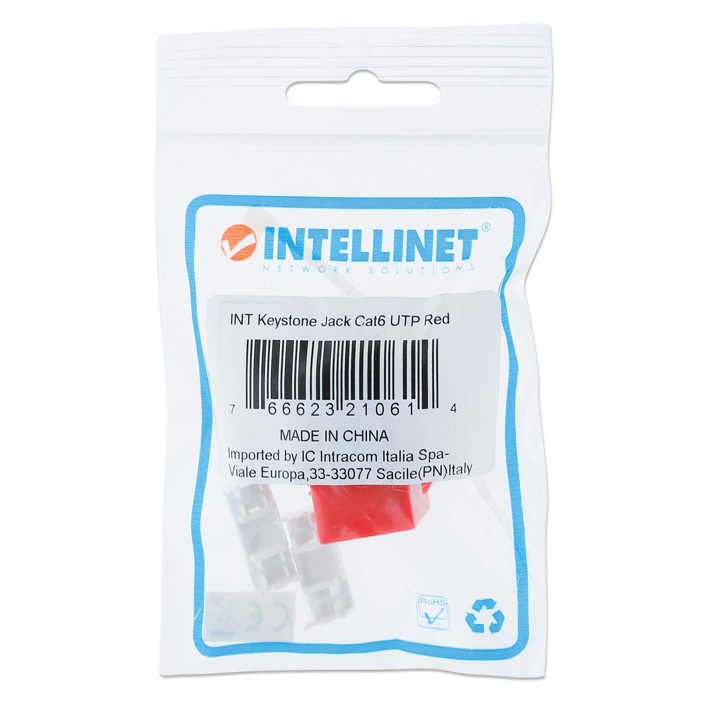 Cat6 Punch-Down Keystone Jack, Red 210614