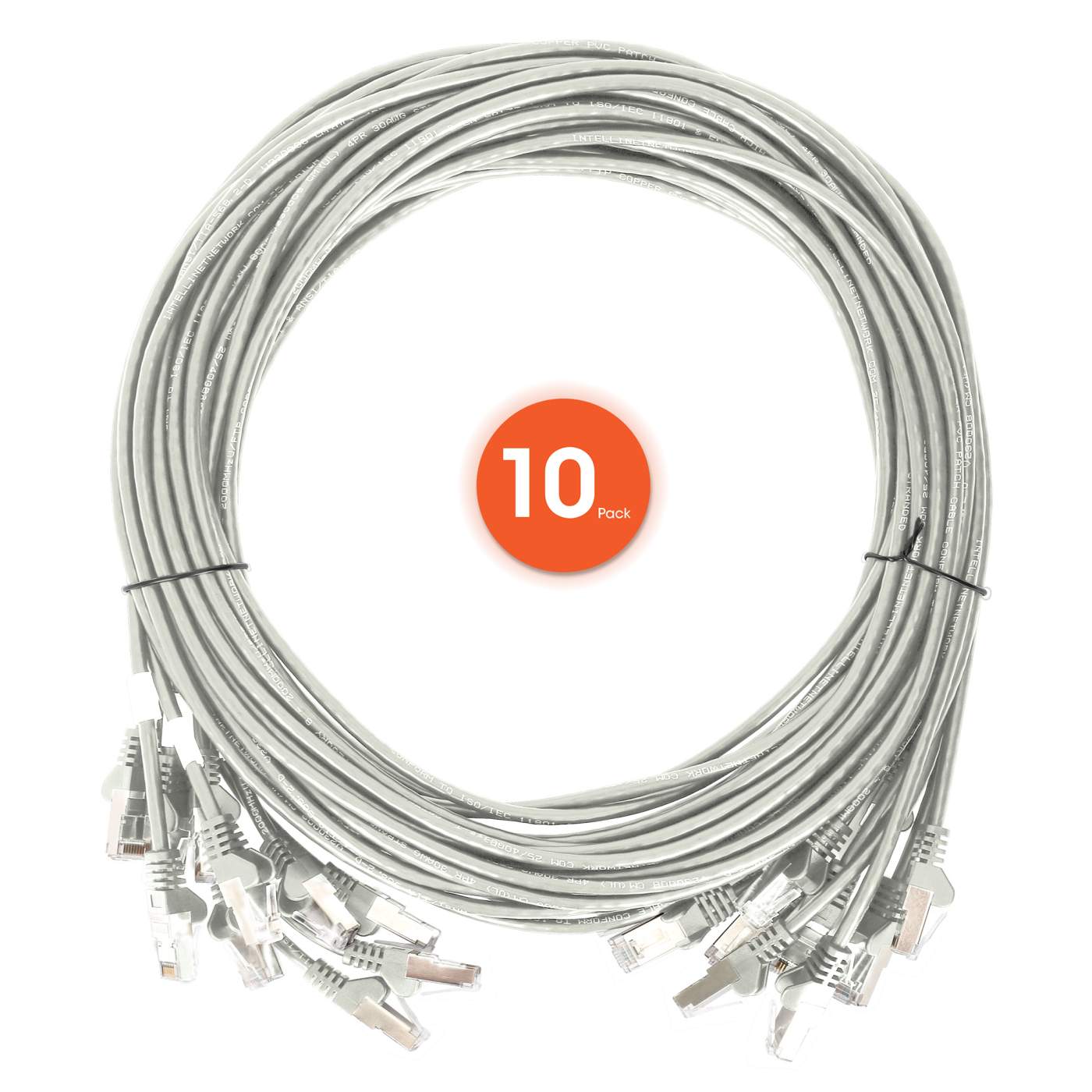 Cat6 U/UTP Slim Netw. Patch Cable, 10 ft., Gray, 10-Pack