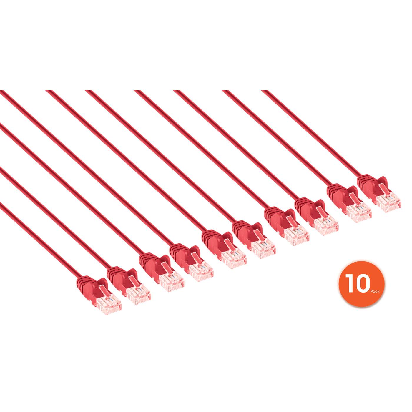 Cat6 U/UTP Slim Network Patch Cable, 10 ft., Red, 10-Pack Image 2