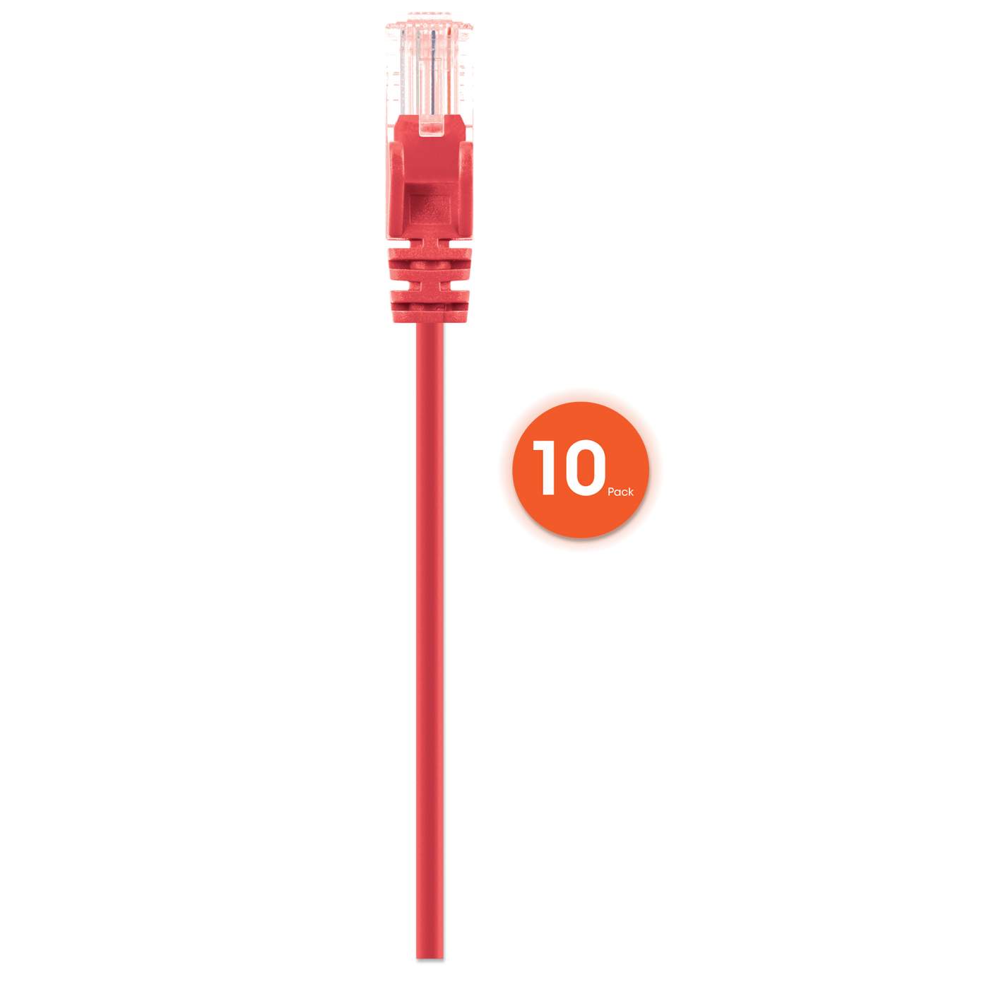 Cat6 U/UTP Slim Netw. Patch Cable, 10 ft., Red, 10-Pack
