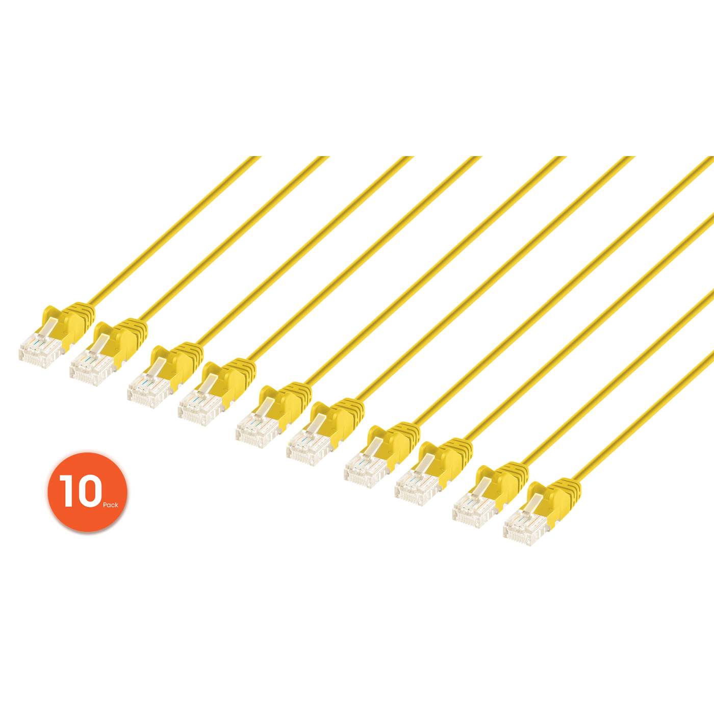 Cat6 U/UTP Slim Network Patch Cable, 10 ft., Yellow, 10-Pack Image 1
