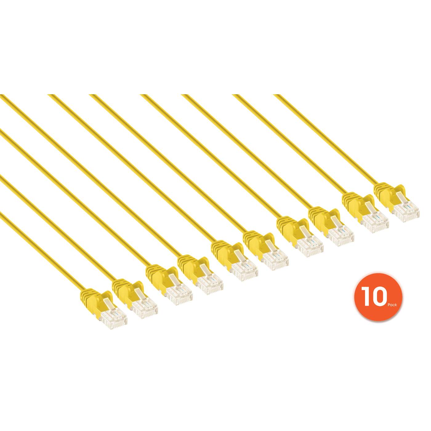 Cat6 U/UTP Slim Network Patch Cable, 7 ft., Yellow, 10-Pack Image 2