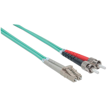 3 m LC to ST UPC Fiber Cable, 3 mm, Duplex, LSZH, OM3 MM, Aqua