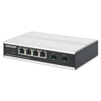 Industrial 4-Port Gigabit Ethernet PoE+ Switch with 2 SFP Ports Image 1