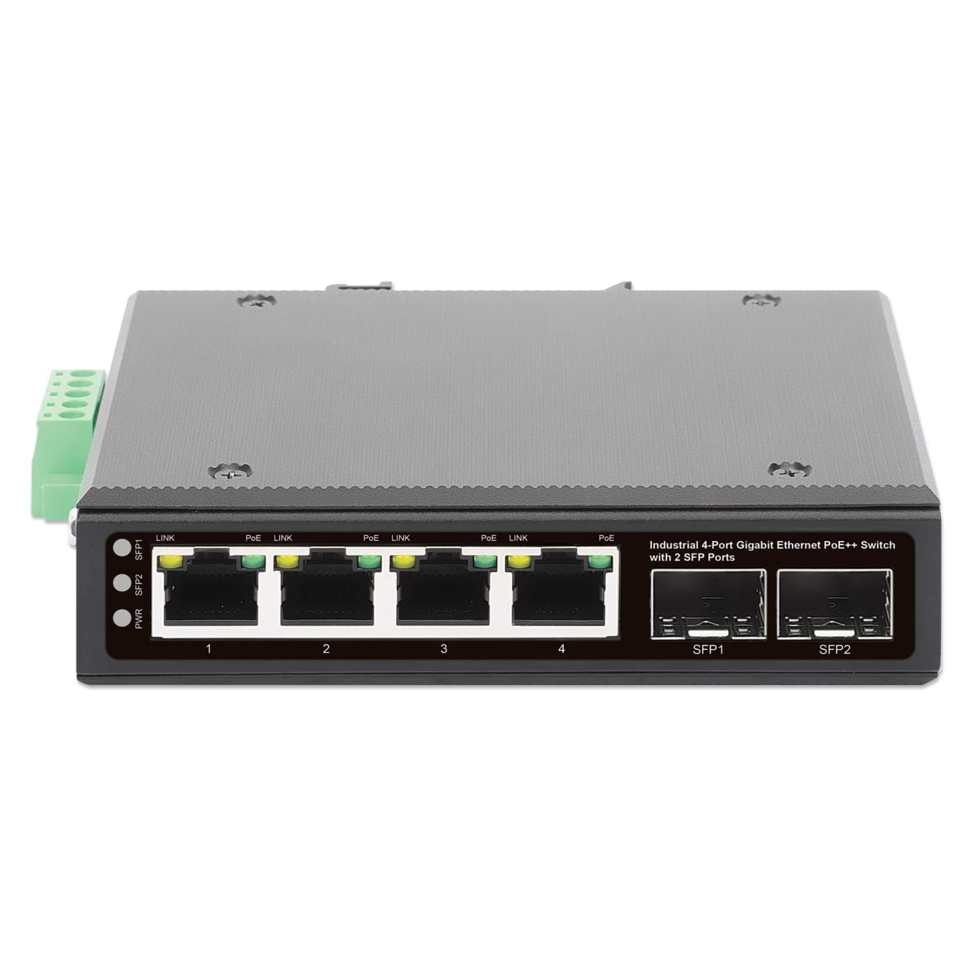 Industrial 4-Port Gigabit Ethernet PoE++ Switch with 2 SFP Ports