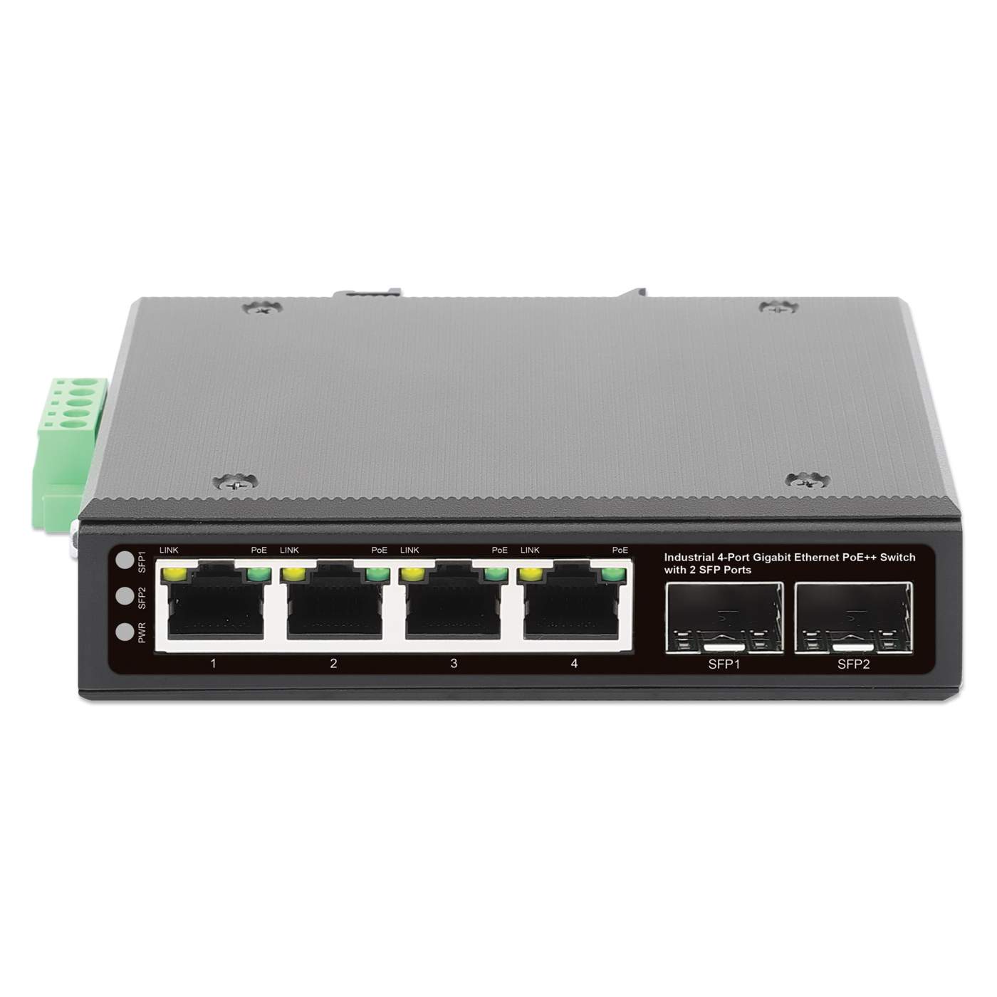 Industrial 4-Port Gigabit Ethernet PoE++ Switch with 2 SFP Ports Image 4