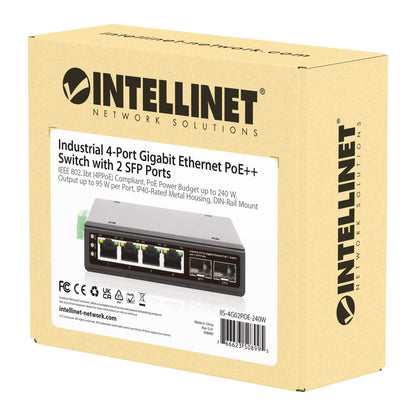 Industrial 4-Port Gigabit Ethernet PoE++ Switch with 2 SFP Ports Packaging Image 2