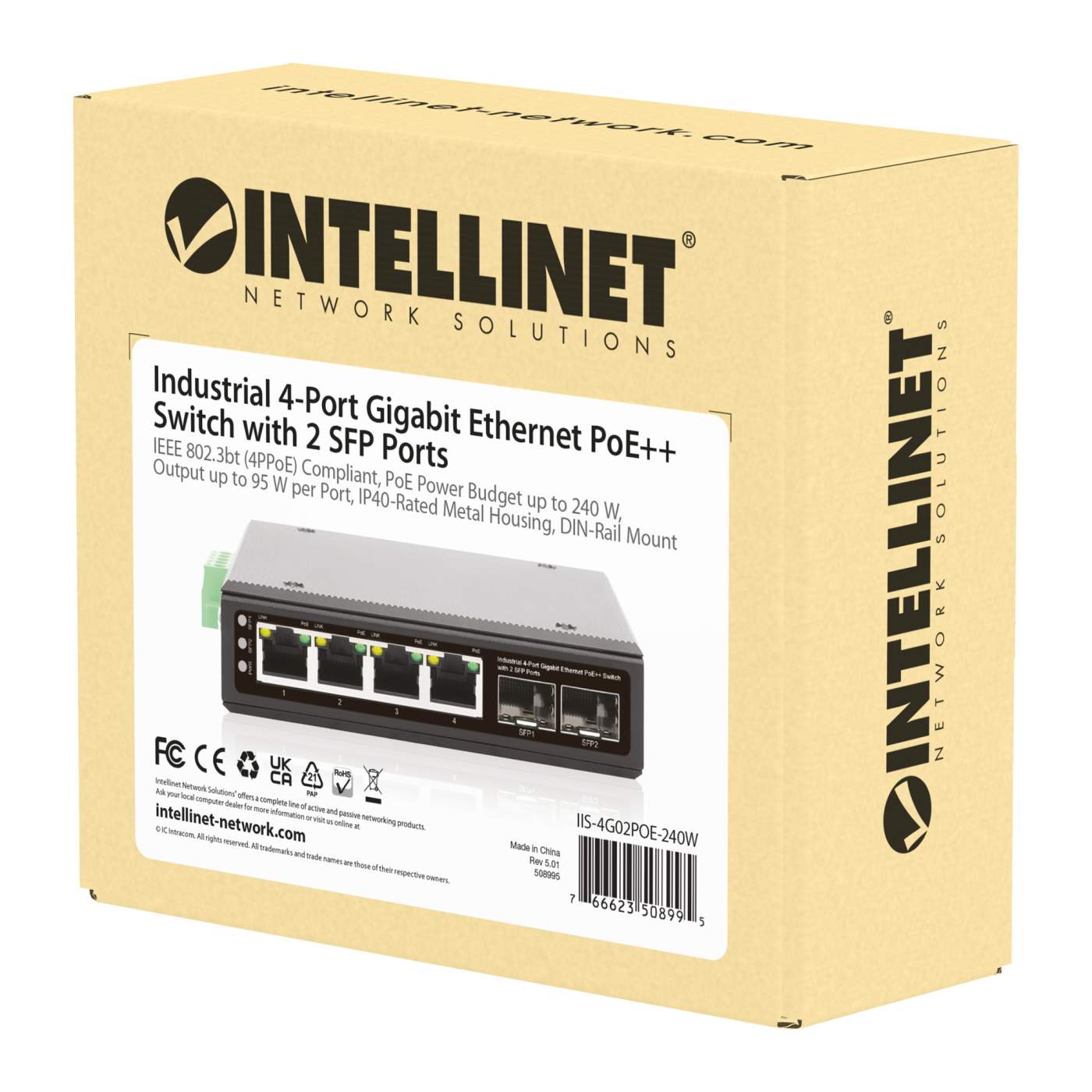 Industrial 4-Port Gigabit Ethernet PoE++ Switch with 2 SFP Ports