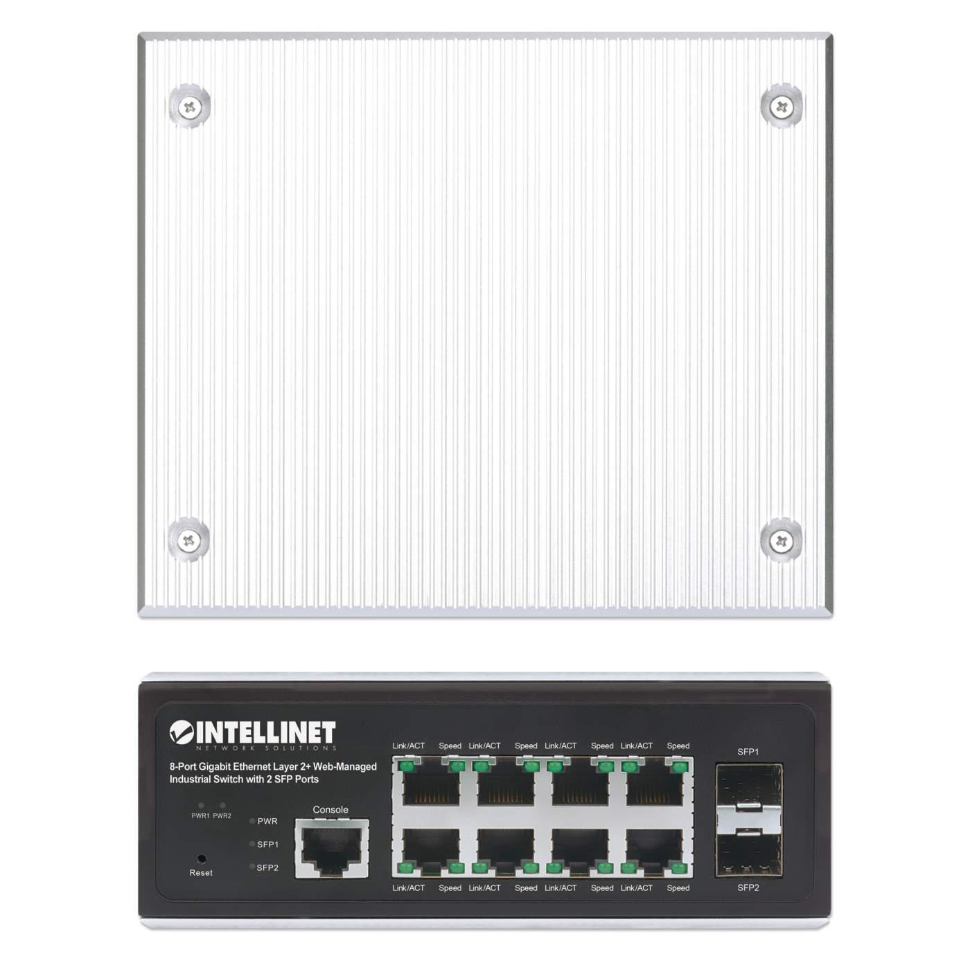 Industrial 8-Port Gigabit Ethernet Layer 2+ Web-Managed Switch with 2 SFP  Ports