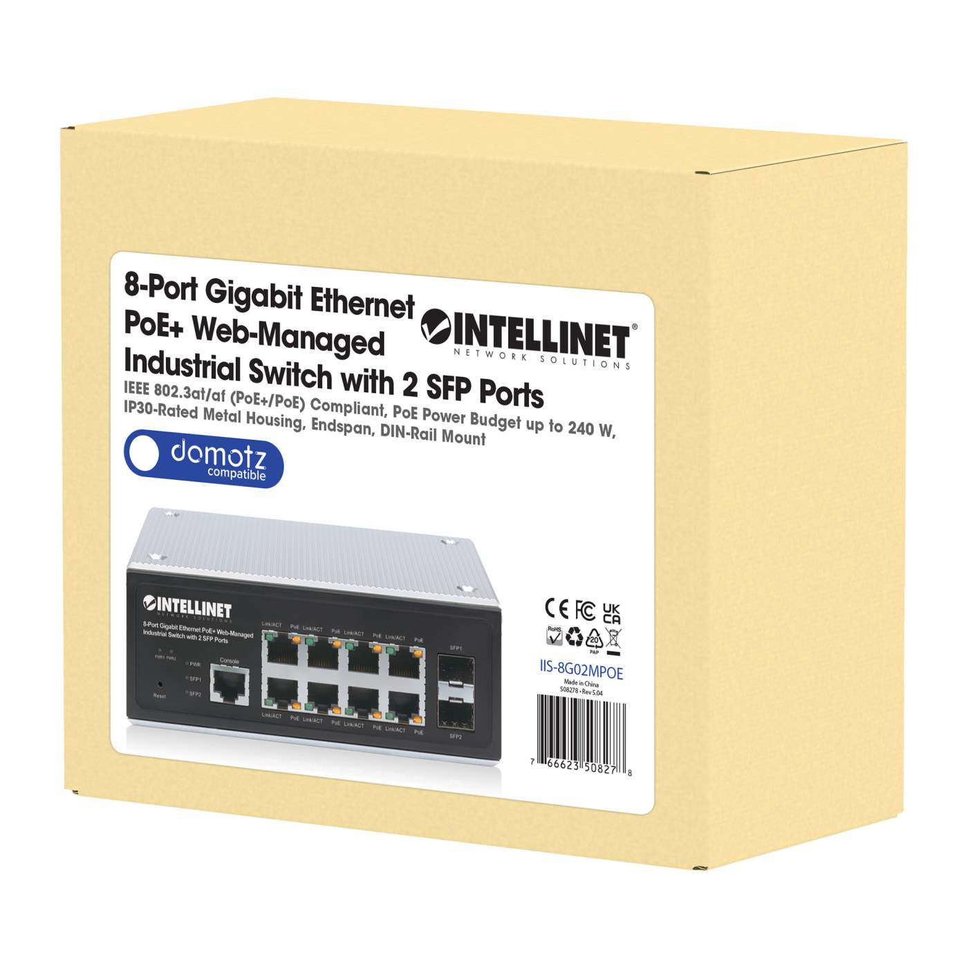 Industrial 8-Port Gigabit Ethernet PoE+ Layer 2+ Web-Managed Switch with 2  SFP Ports