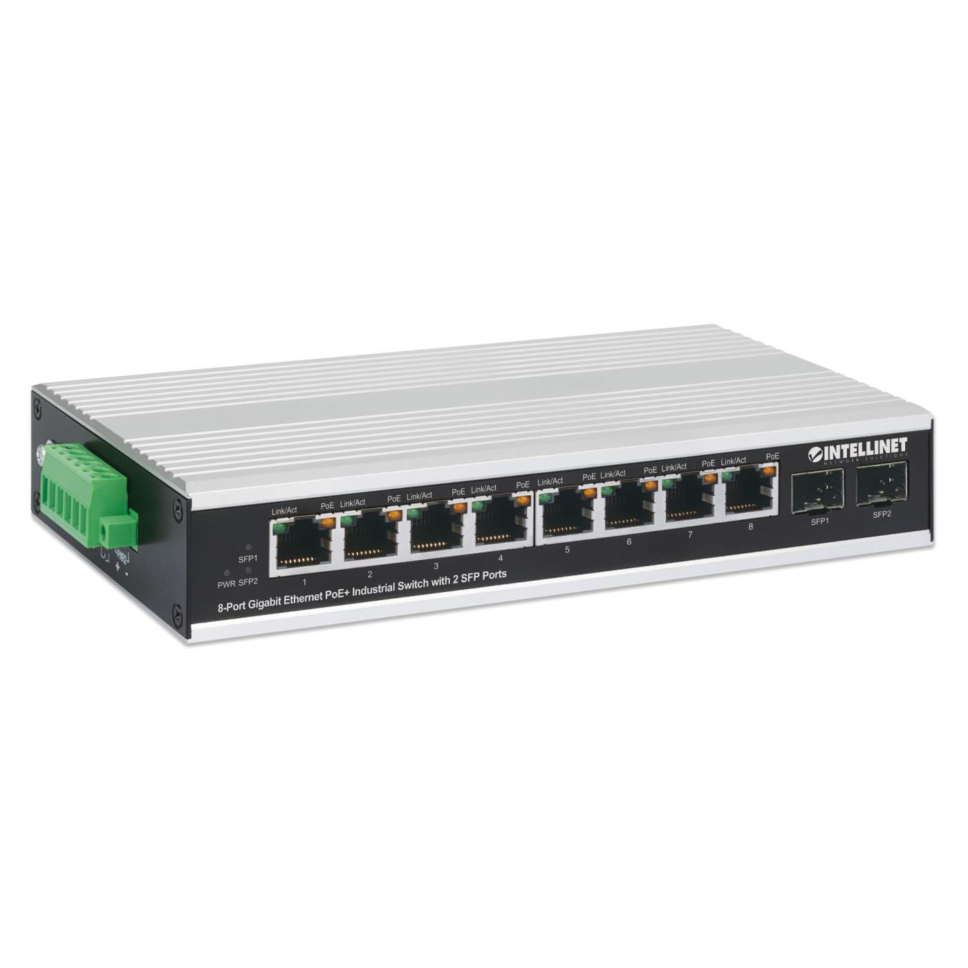 Industrial 8-Port GbE PoE+ Switch w/ 2 SFP Ports
