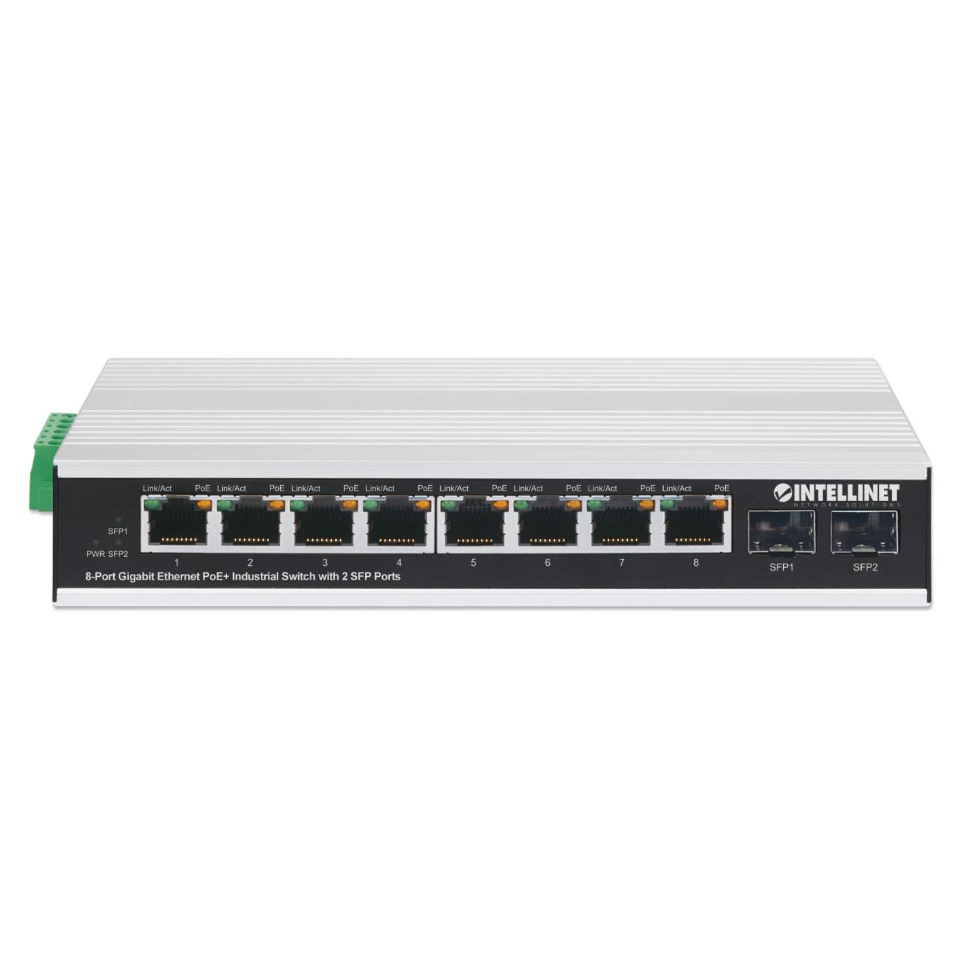 Industrial 8-Port Gigabit Ethernet PoE+ Switch with 2 SFP Ports