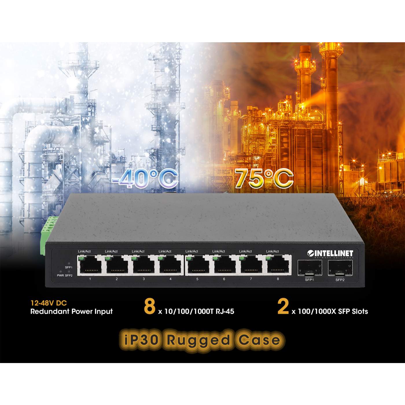 Intellinet 8-Port Gigabit Ethernet Ultra PoE Switch – FireFold