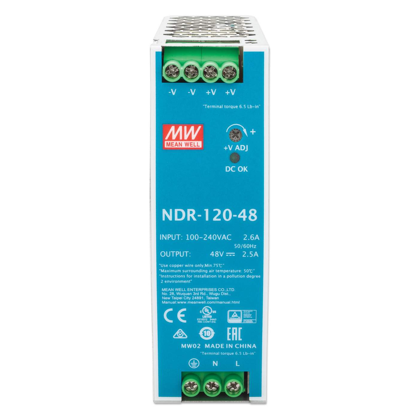 Mean Well Edr-120-24 NDR-120-24 MEAN WELL, AC/DC DIN Rail Power Supply (PSU), ITE, 1 Output 24 Volt Dc Power Supply
