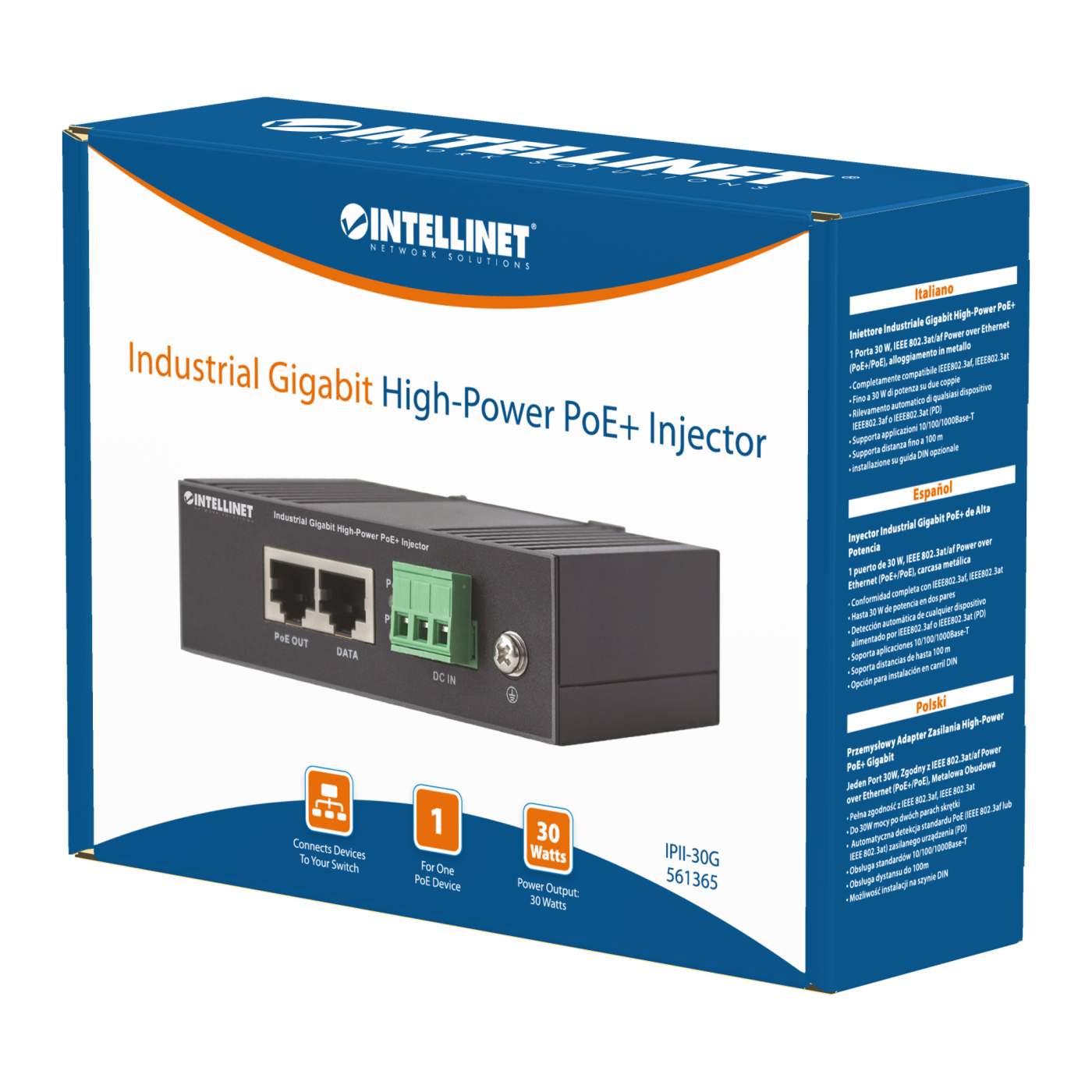 Industrial GbE High-Power PoE+ Injector (561365)