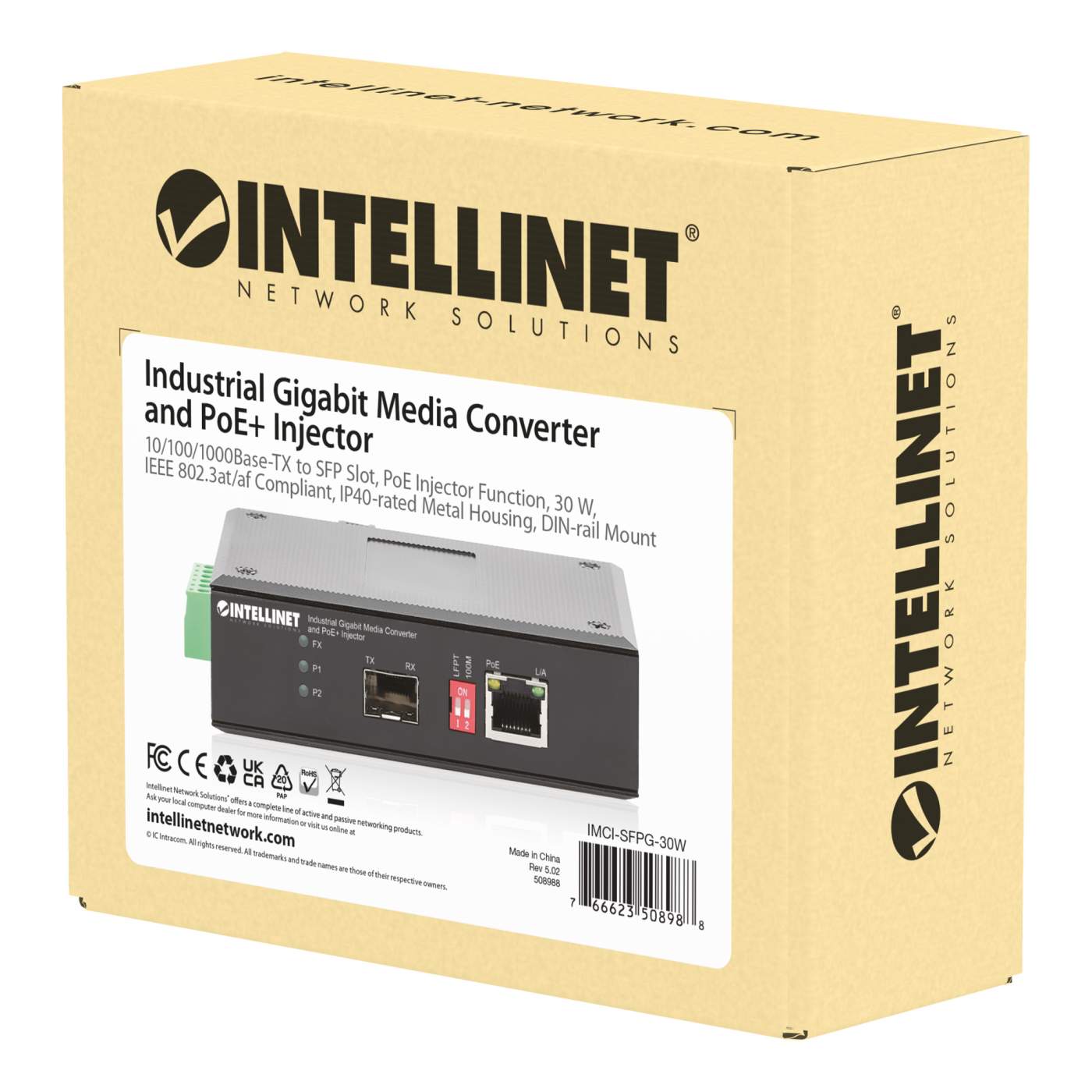 Industrial Gigabit Media Converter and PoE+ Injector Packaging Image 2