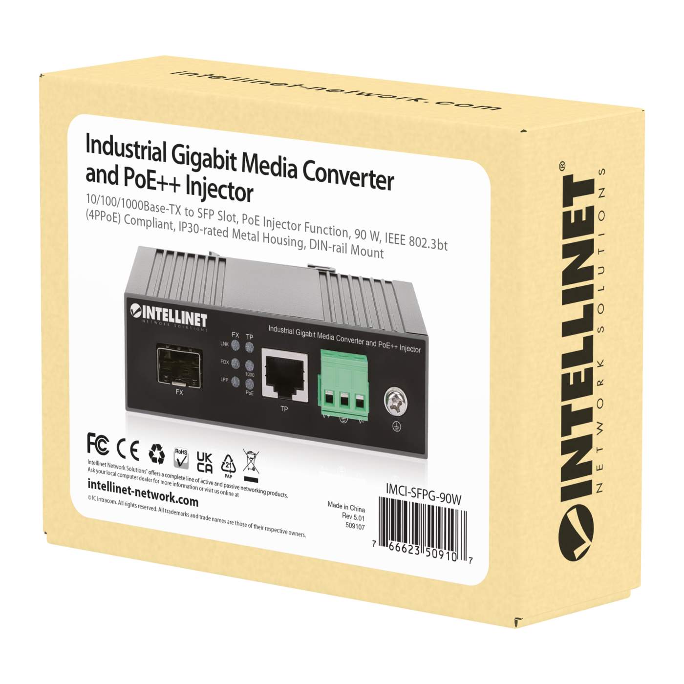 Industrial GbE Media Converter & PoE++ Injector